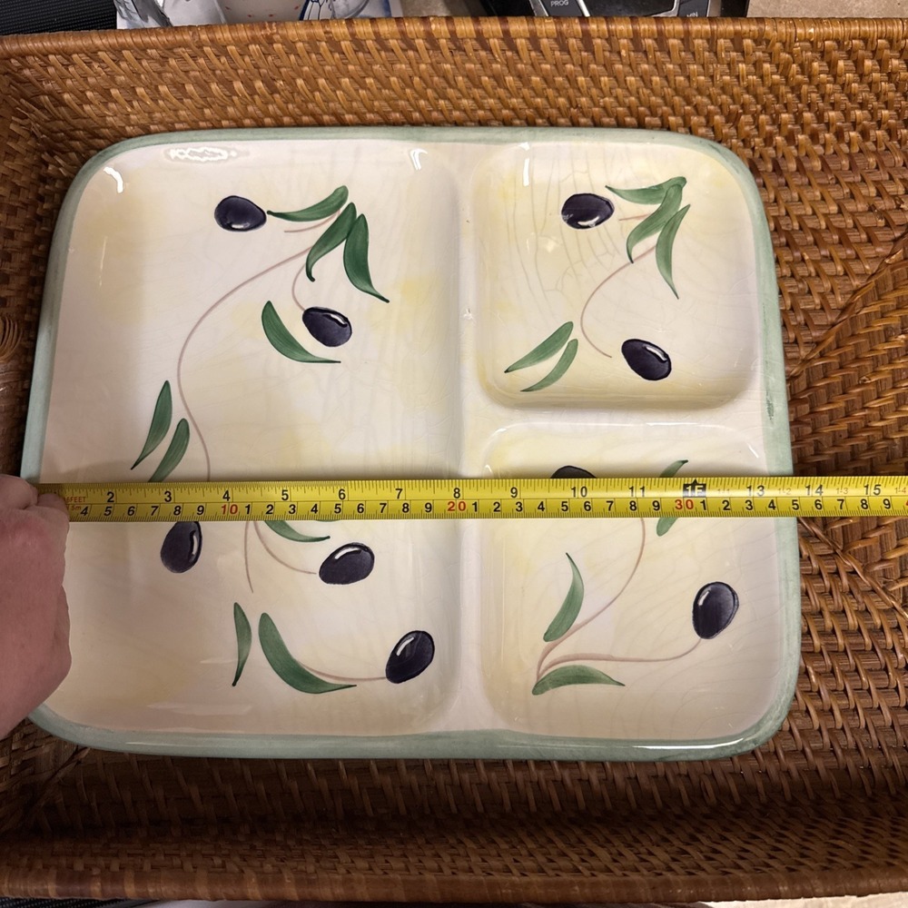 The Cellar "Olive Accents" Porcelain 3 Part Relish Dish Made In Italy - Picture 11 of 14